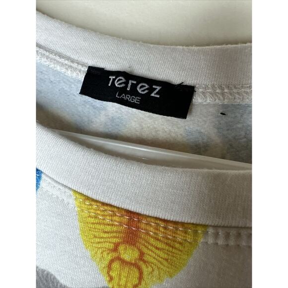 Terez Women’s Sz Large White Multicolor Inkblot Cropped Sweatshirt Athleisure - Picture 2 of 9